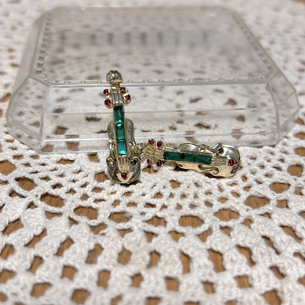 Vintage Pair Holiday Violin Brooches